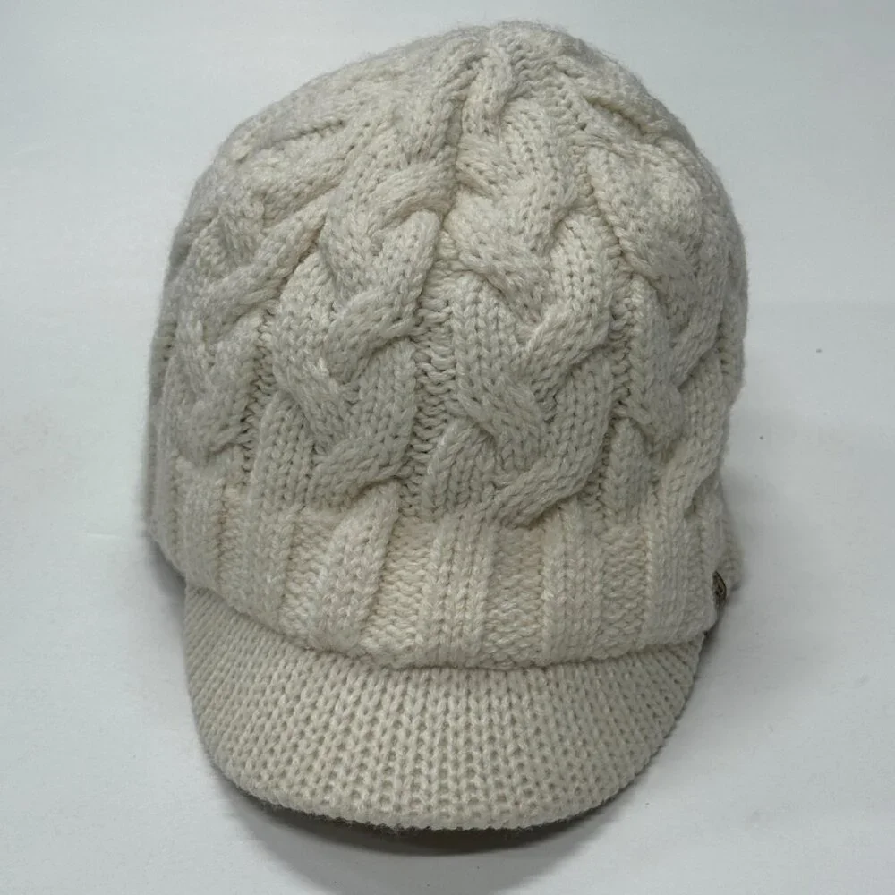 Adidas Climawarm Cable Knit Beanie Hat‎ Brim White Lined Winter Acrylic Womens